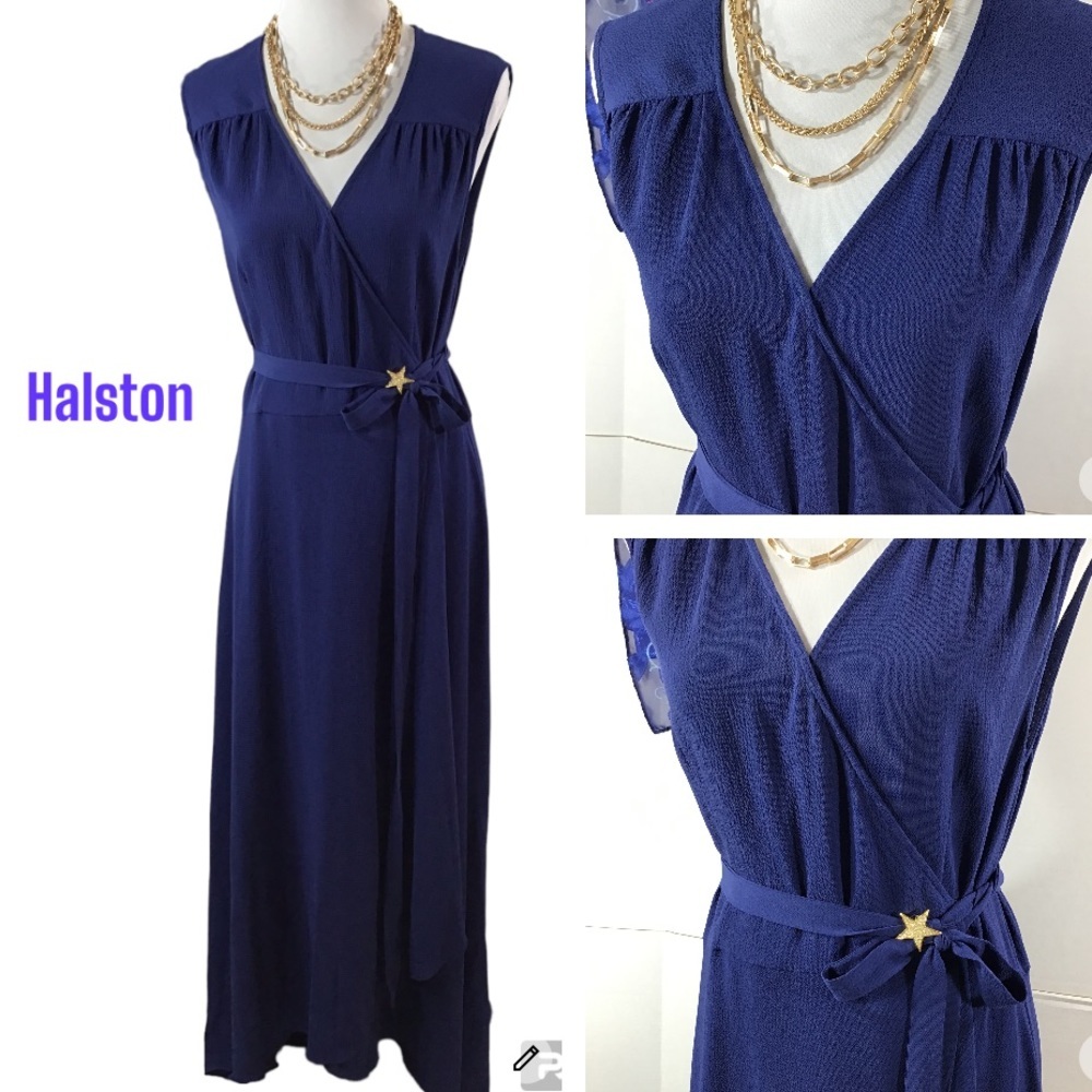 H by Halston blue wrap hi/low maxi dress XL